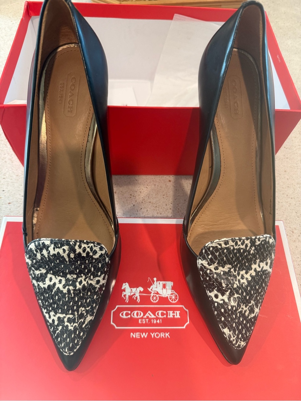 Coach Black Leather Pointed Zayley Pumps